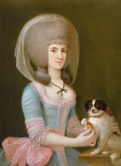 Portrait of Dona Maria Teresa Apodaca de Sisma Giving a Titbit to Her Dog by Augustin Esteve